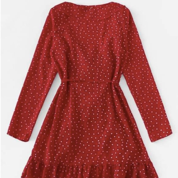 Red Polka Dot Wrap Dress (S) - Picture 5 of 5